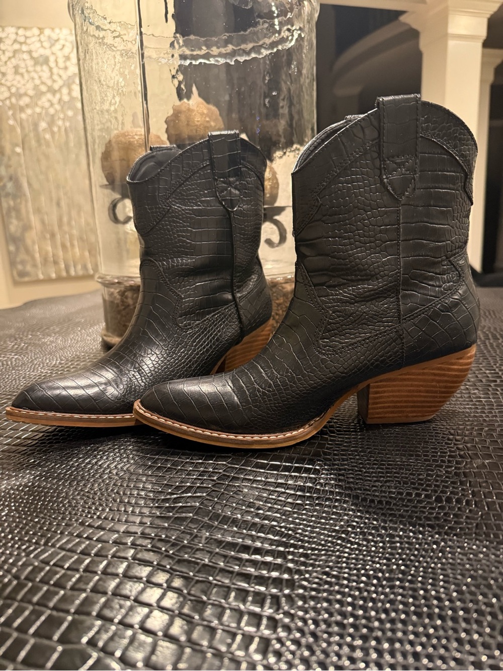 Women's Black Croc-Embossed Western Booties - Classic Style by A Rider Girl